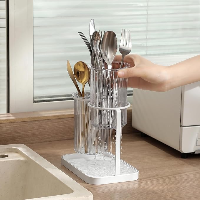Toothbrush Holders with Drain Tray, 2 Slots Hanging Toothbrush and Toothpaste Holder Organizer Bathroom Caddy Countertop for Toothpaste, Razors, Electric Toothbrush - Clear
