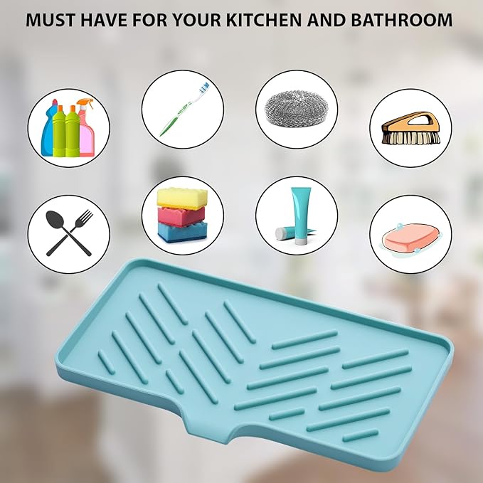 1 Pc Light Green Silicone Sponge Holder - Sink Tray for Soap and Sponge Organization