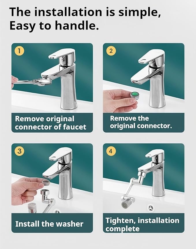 Multi angle rotating faucet extender aerator, made of brass material, suitable for bathrooms and kitchens, with dual-mode splash prevention filter