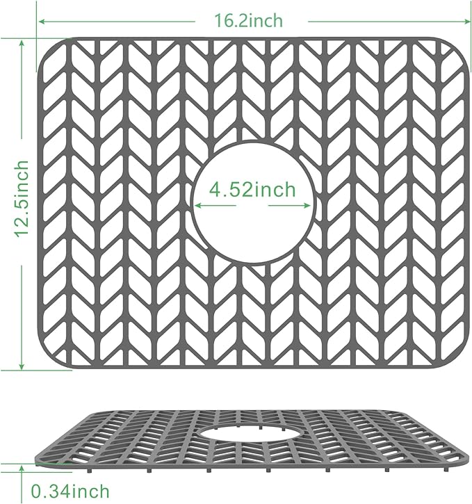 GUUKIN Sink Protectors for Kitchen Sink Grid 16-3/16" X 12-1/2", Centered Drain for Single Sink Bowl with Corner Radius 4-11/16" Kitchen Mat