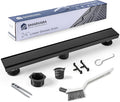 Linear Shower Drain 24 inch Matte Black with 2-in-1 Flat & Tile Insert Cover - 304 Stainless Steel Shower Floor Drain - Bathroom Drain with Reversible Cover & Hair Catcher - Includes Cleaning Tools