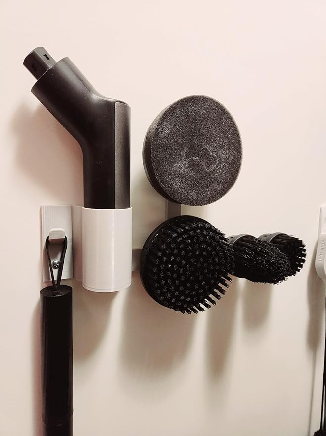 Wall Mount Holder for Hoto Wand Cordless Spin Scrubber, Space-Saving Tool Rack Storage Organizer, Hold Scrubber Accessible and Off Countertops | Keeps Bathroom & Kitchen Tools Neat (White)