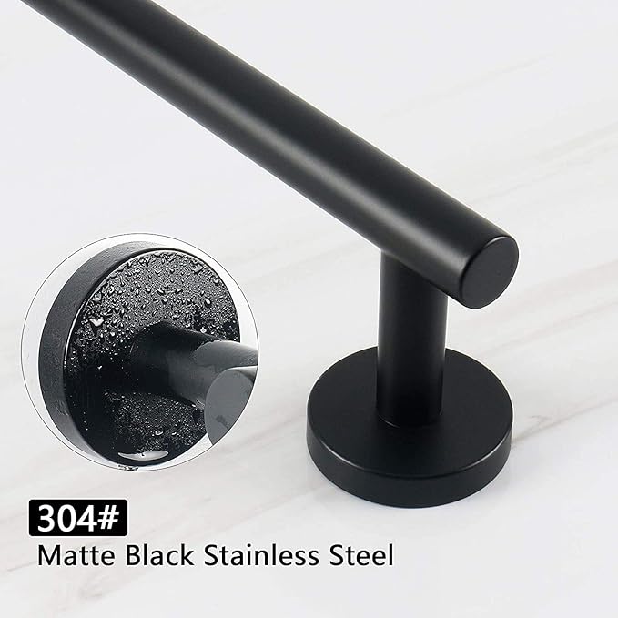 NearMoon Bath Towel Bar, Thicken Stainless Steel Shower Towel Rack Holder Wall Mounted for Bathroom, 9-lnch Overall Length-7-lnch Usable Hanging Space (1 Pack, Matte Black)