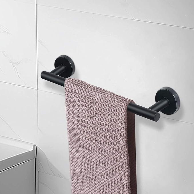NearMoon Bath Towel Bar, Thicken Stainless Steel Shower Towel Rack Holder Wall Mounted for Bathroom, 9-lnch Overall Length-7-lnch Usable Hanging Space (1 Pack, Matte Black)