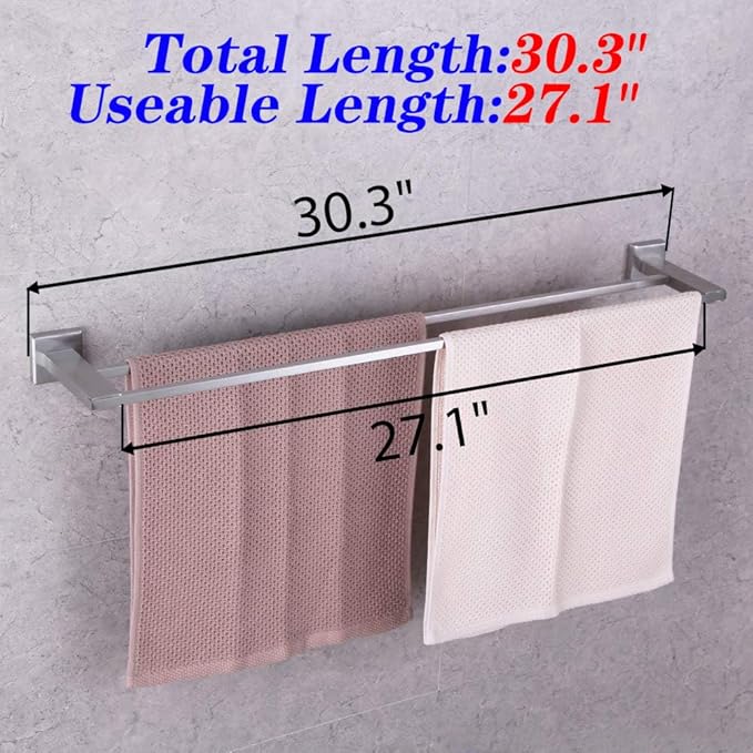 GERZWY SUS 304 Stainless Steel 30-Inch Bath Towel Bar Modern Style Bathroom Double Towel Bar Wall Mount Brushed Finish JG1902C75-LS
