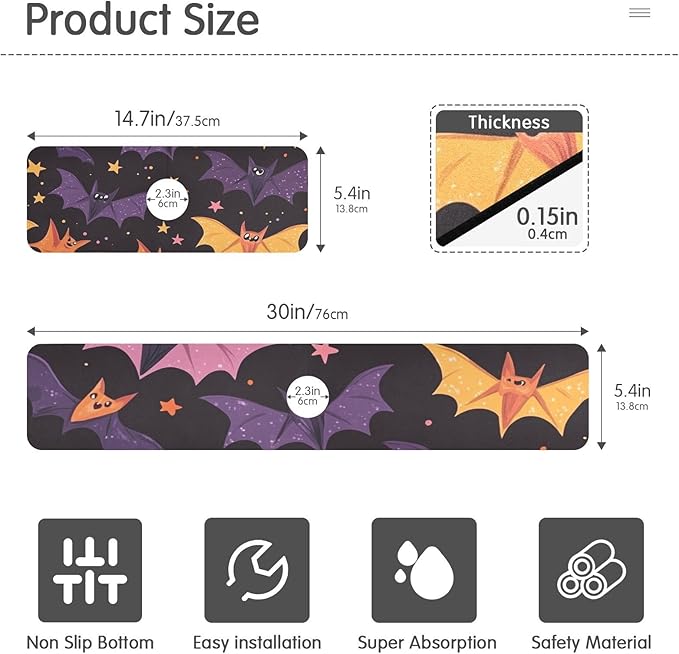 Colored Halloween Bats and Stars Kitchen Sink Splash Guard Faucet Mat Diatomite Absorbent Pad for Bathroom RV 30x5.4in 1PCS water