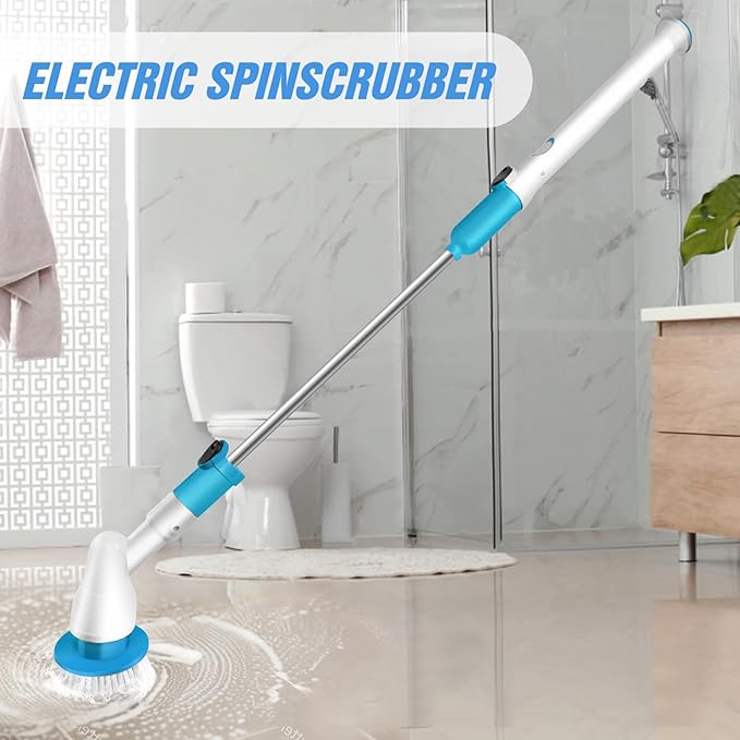 Electric Spin Scrubber 3200RPM Cordless Cleaning Brush - Adjustable Extension Handle (56cm to 105cm), Cordless Power Shower Scrubber with 3 Brush Head for Bathroom, Tub, Tile, Floor