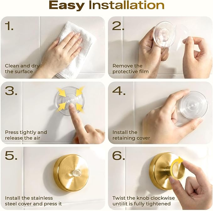 Upgraded Suction Cup Hooks for Shower, Heavy Duty Removable Towel Hooks for Bathroom Glass Door Wall, Stainless Steel Shower Hooks for Towel & Loofah (4 Pack, Gold)