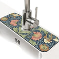 Kitchen Sink Splash Guard，Floral and leaf Faucet Mat Sink Gadgets-Super Absorbent Fast Drying Mat Drip Catcher for Kitchen, Bathroom,Sink Mat, Dish Drying Mat, Bathroom(15" X 5.5" )