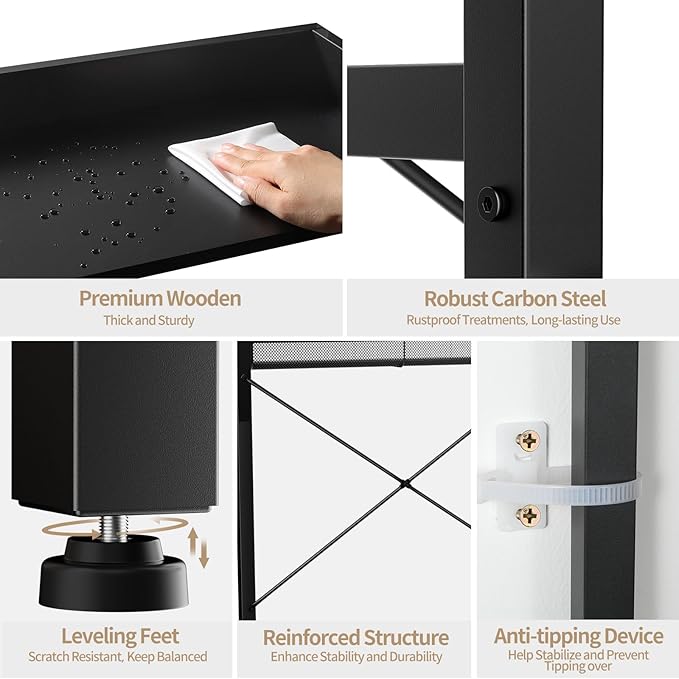 Housolution Over The Toilet Storage with 2 Drawers, 3 Tier Over Toilet Bathroom Organizer with Height Adjustable Shelves and Hooks, Space Saver Above Toilet for Bathroom/Restroom/Laundry, Black