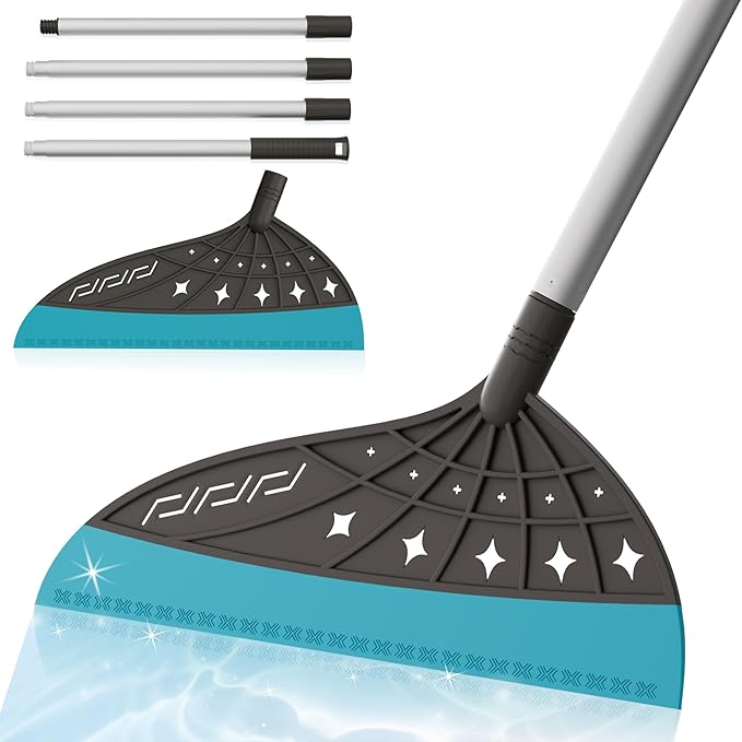 Air Broom for Household Cleaning, Silicone Broom Adjustable Handle, Sweep and Scrape 2-in-1 Squeegee Broom for Wet&Dry Messes, Hair, Liquids, Glass, Bathroom, Kitchen on Smooth Floor (Gray)