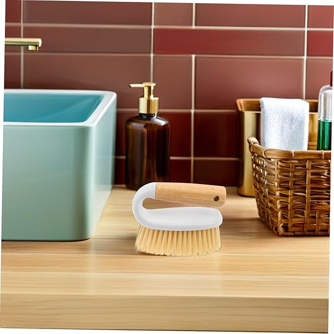 Heavy-Duty Bathroom Scrubber with Wooden Handle Multi-Function Crevice Brush for Grout and Tile Cleaning Stiff Bristles for Shower Floors Kitchen and Bathroom Deep Cleaning