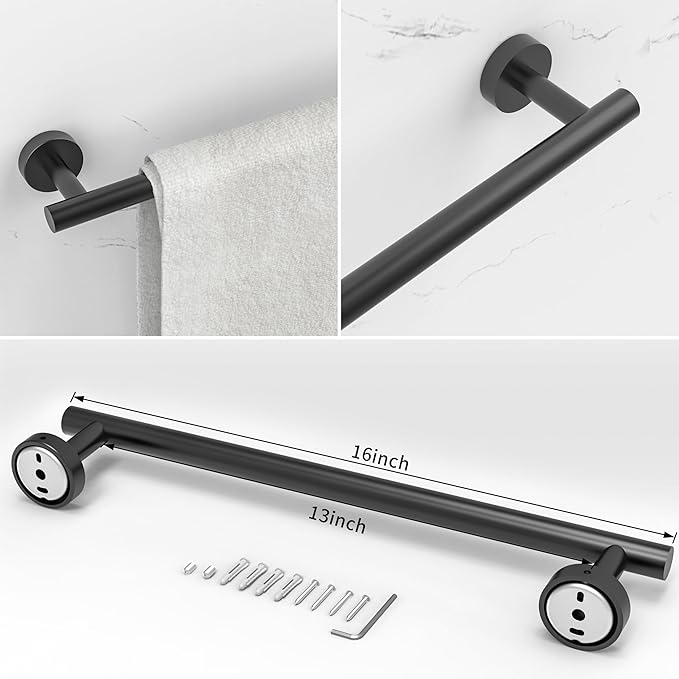 3pc Bathroom Hardware Set with Matte Black Toilet Paper Holder, Towel Ring, Towel Bar SUS304 Stainless Steel Toilet Paper Roll Holder Wall Mount, Bathroom Towel Holder, Towel Rack Set