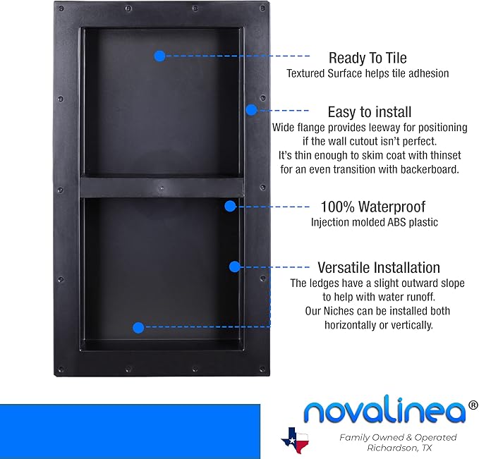 Large Wide Double Shelf Recessed Shower Niche, Ready to Tile, 16" x 28" x 3.75"