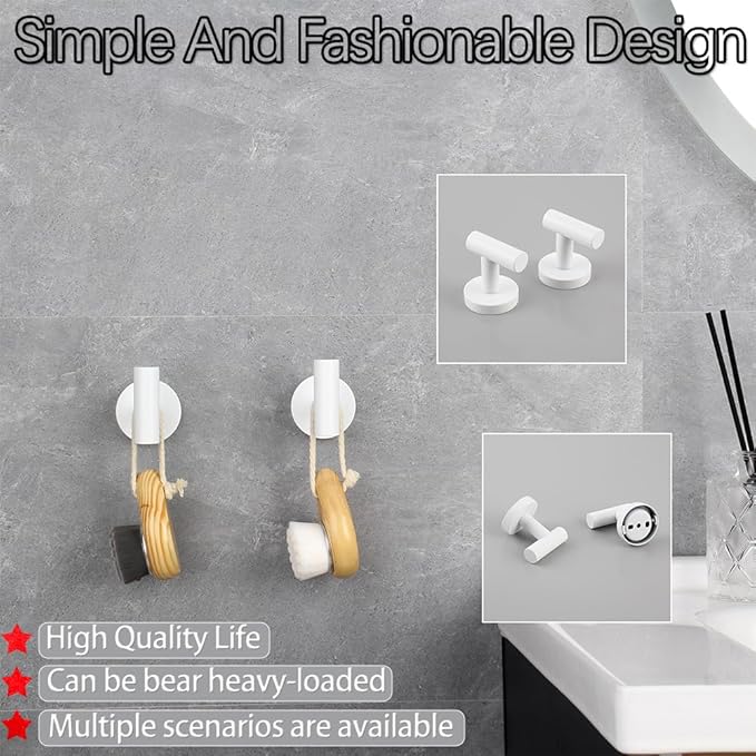 GERZWY Towel Hook Stainless Steel Robe Coat Hook Wall Mounted Luxury Hooks for Bathroom Hotel 2 Pack, White
