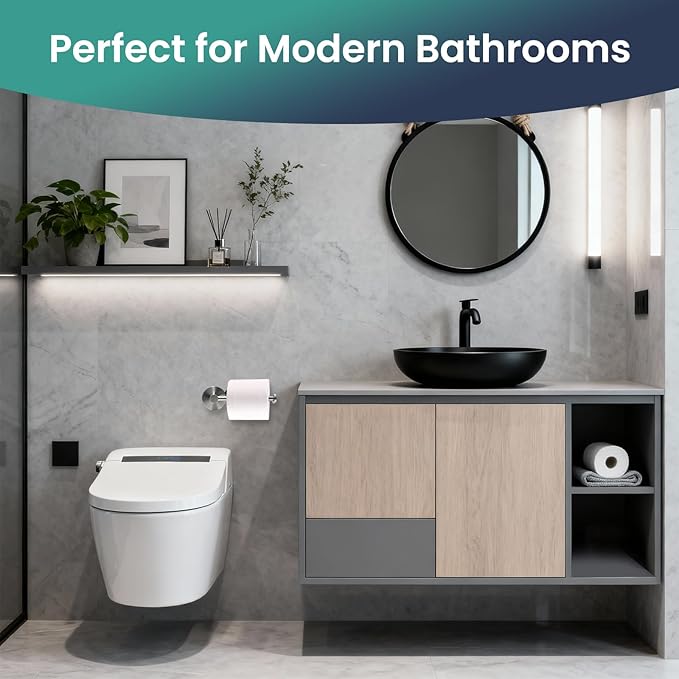 Removable Suction Cup Toilet Paper Holder, No Drilling Bathroom Wall Mount Tissue Roll Holder Brushed Nickel Stainless Steel Damage-Free Easy Install & Reposition Fits Smooth Surfaces
