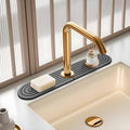Diatomite Stone Faucet Mat For Kitchen Sink-Absorbent Fast Drying Stone Sink Tray,Faucet Splash Guard Counter,Quick Dry Sink Mat Around Faucet For Kitchen & Bathroom (Dark Gray-Oval,15.7" x 4")
