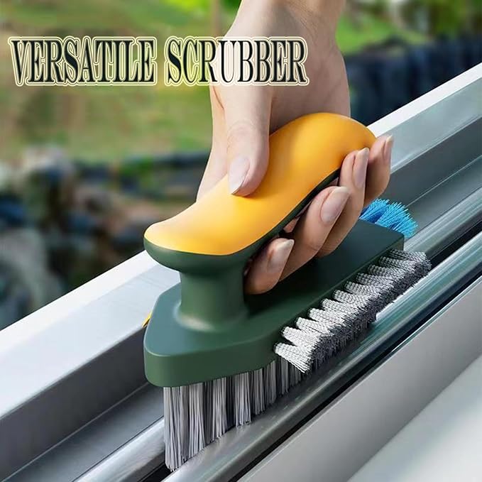 4-in-1 Grout Brush with Squeegee,Durable Bristles,Heavy-Duty Scrub Brushes for Cleaning with Stiff Bristles Cleaning Brush for Bathroom & Kitchen,Tile Floors Bathroom Wall/Corner/Window (Green)