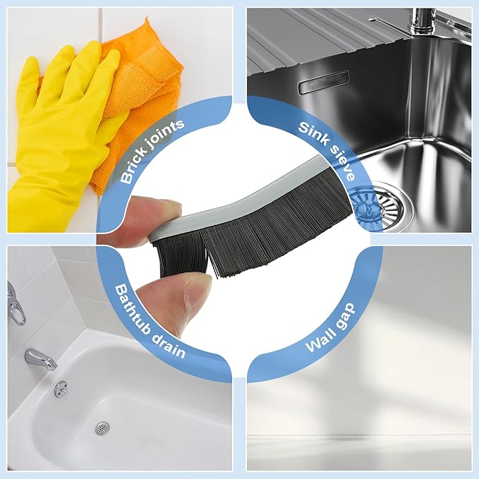 PATIKIL Hard Bristle Crevice Cleaning Brush, 3Pcs Multifunctional Gap Cleaning Brush Corner Cleaning Brushes Tool for Little Corner Kitchen Bathroom Toilet Windows, Grey Black