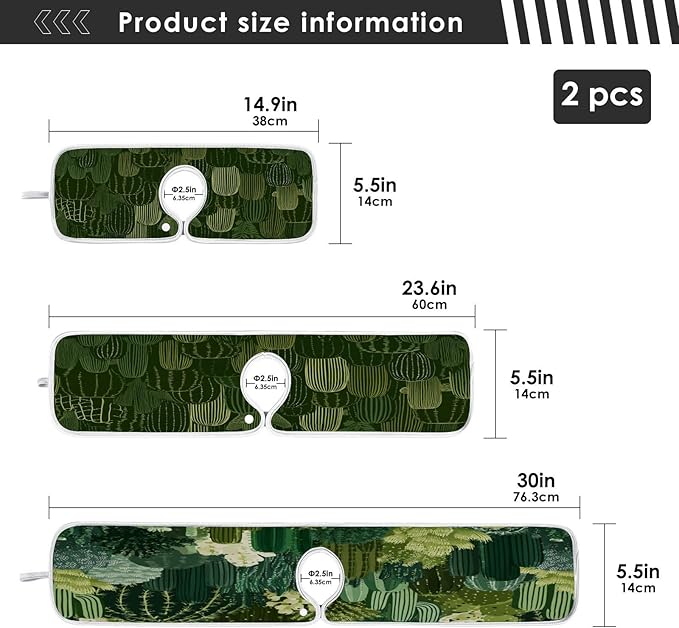 2 PCS Kitchen Sink Splash Guard 14.9 Inch Faucet Mat for Kitchen Sink Bathroom Sink Faucet Absorbing Drip Drain Mat Pad Microfiber Soft Washable Dark Green Cactus Plants