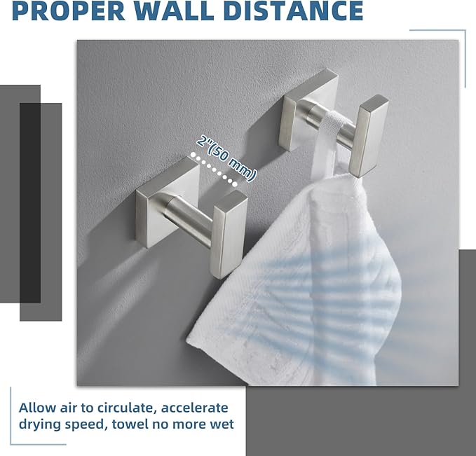 APLusee Brushed Nickel Towel Hook 2 Pack, 304 Stainless Steel Clothes Hook, Wall Mounted