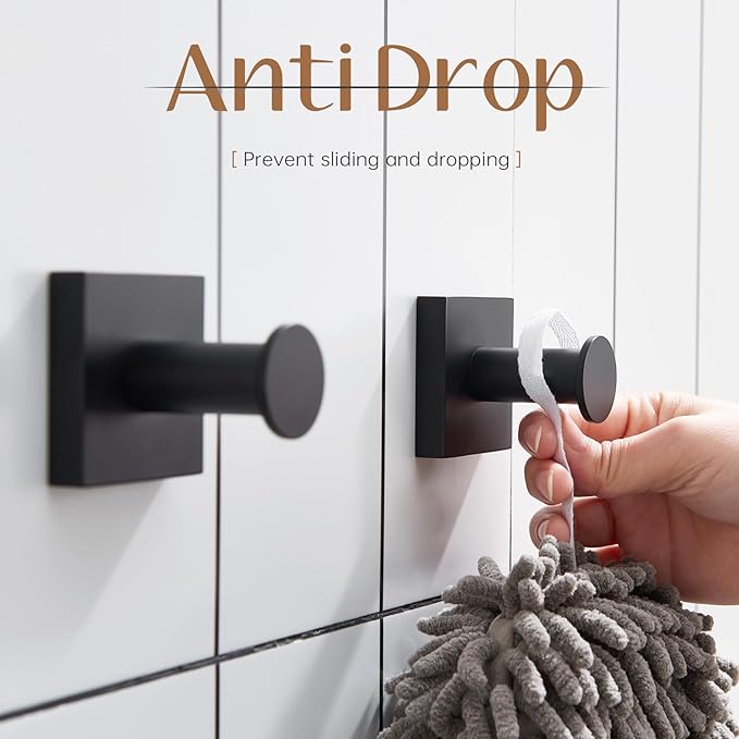 KOKOSIRI Robe Hooks Black Bathroom Shower Hook Holder for Hanging Bath Towels Kitchen Bathroom Hardware Wall Mounted Stainless Steel 2 Pack, B1016BK-P2