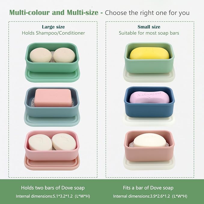 OLAMAR Solid Shampoo Bar Holder,Silicone Travel Soap Case,Enhanced Leak Proof Soap Container with Drainage Layer Soap Holder, Suitable for Bathroom,Camping and Gym (Pink, Large)