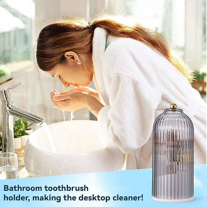 Dust Proof Toothbrush Holder, Rotating Toothbrush Holder 3 Slots with Sliding Lid Toothbrushes Organizer Tooth with Cover Brush Holders for Organizing and Storing Bathroom Countertop-Translucent Black