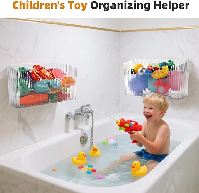 "Set of 3 Shower Caddy & Cabinet Door Organizer - Wall Mounted Shower Shelves with Adhesive, Stackable Plastic Shower Organizer, Clear Bathroom Organizers for Kitchen, Pantry (BPA Free, Large)"