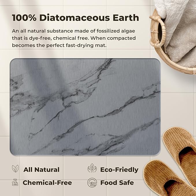 Stone Bath Mat Diatomaceous Earth Shower Mat Non-Slip Super Absorbent Diatomite Stone Bath Mats for Bathroom Floor Quick Drying Natural Easy to Clean (23.5 x 15) - Graphite