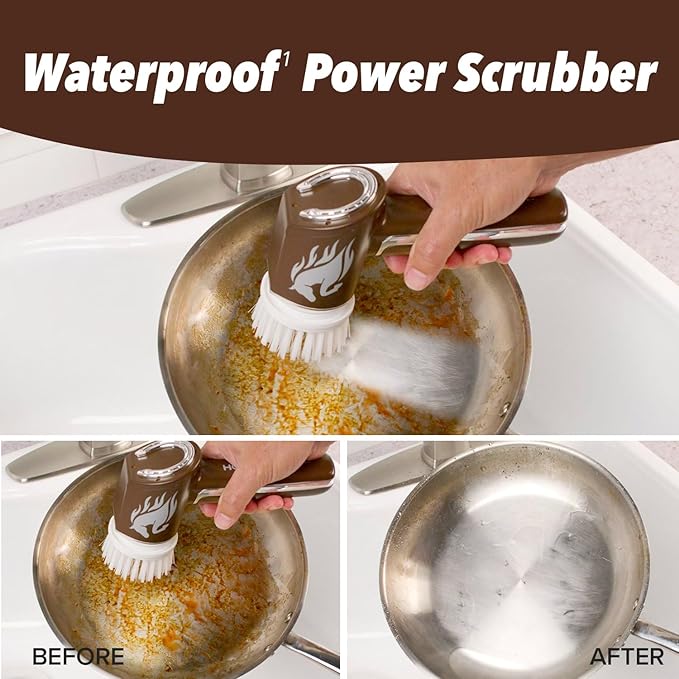 HorsePower Scrubber AS-SEEN-ON-TV Waterproof Rechargeable Handheld 350 RPM Includes 5 Brush Heads, Blast Away Dirt & Grime, Tile Grout, Bathrooms, Kitchen, Auto Rims, Outdoor Furniture, 2 Pack