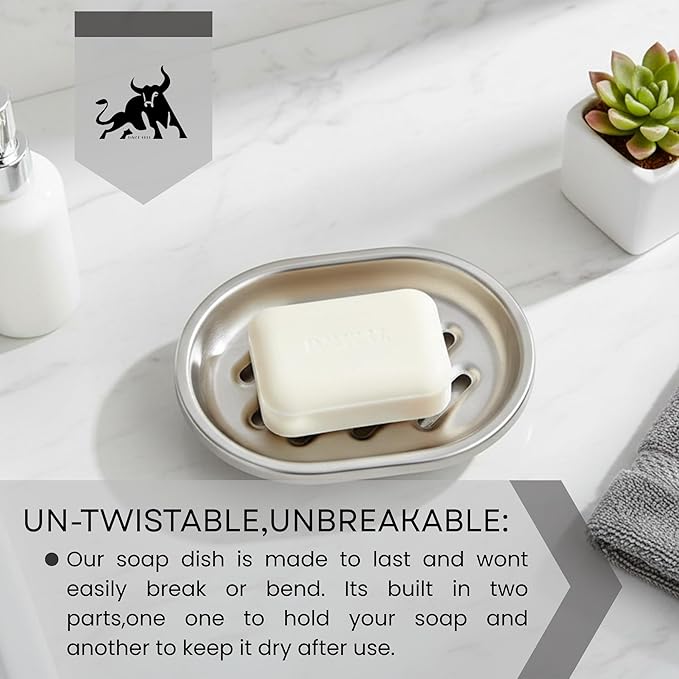 Chandler Stainless Steel Soap Dish for Shower & Bathroom Sink - Soap Holder with Drainage, Heavy Duty Soap Tray, Anti-Rust Soap Bar Holder