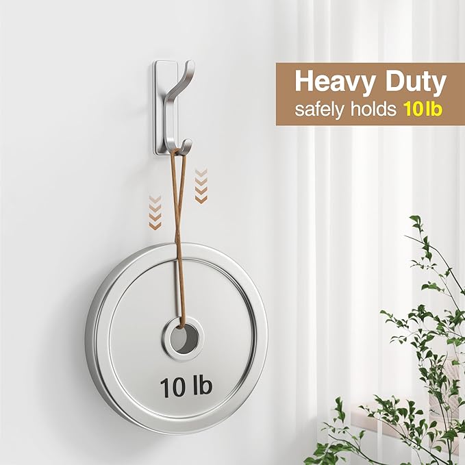 pickpiff Adhesive Wall Coat Hooks - Heavy Duty Stick-On Door Hanger, Metal Hook for Hanging Towel,Purse, Robe, Backpack, Jacket, Clothes - for Bathroom,Dorm, Closet, Kitchen - Silver, 6 Pack