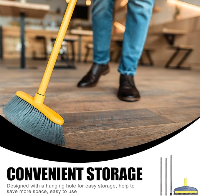 Long Handle Floor Cleaning Brush with Stiff Bristles, 126cm Bathroom Tile Corner Scrub Brush for Grout and Floor Gaps, Indoor Shower and Toilet Seam Scrubber in Blue Yellow