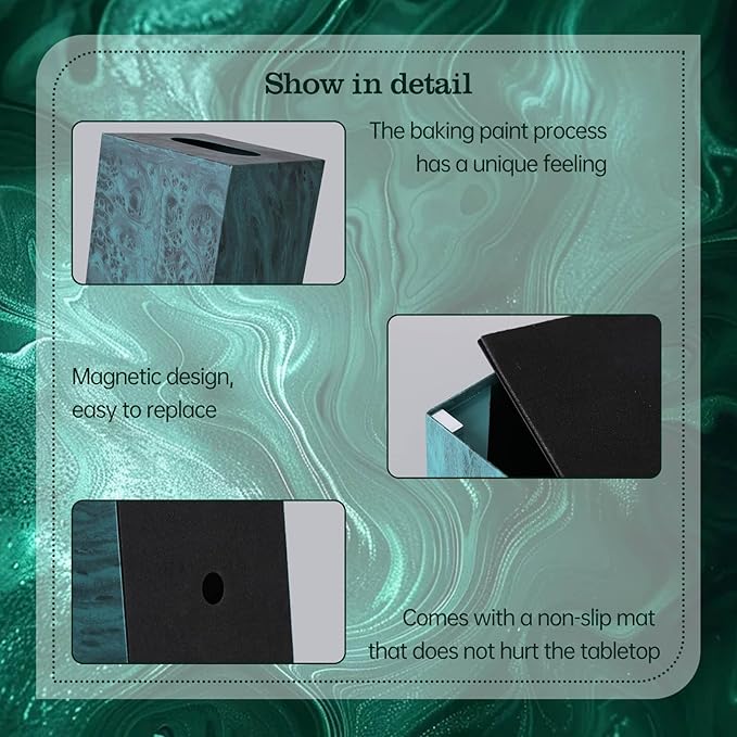 Metal Square Tissue Box lid, Modern Facial Tissue Holder for Bathroom Vanity Tops, Bedroom Dressers, Nightstands, Desks, Offices (Deep Emerald Green)