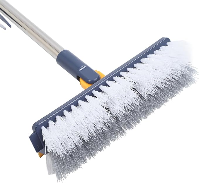 2 in 1 Floor Brush Scrubber, 180 Degree Rotating Long Handle Grout Brush Stiff Bristle Tile Brush for Cleanse Bathroom Kitchen (Dark Blue)