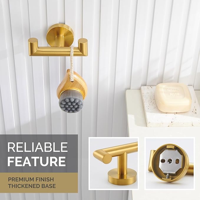 Angle Simple Bathroom Double Hook Brushed Dark Gold, SUS304 Stainless Steel Bath Towel Holder, Double Robe Hanger Wall Mount