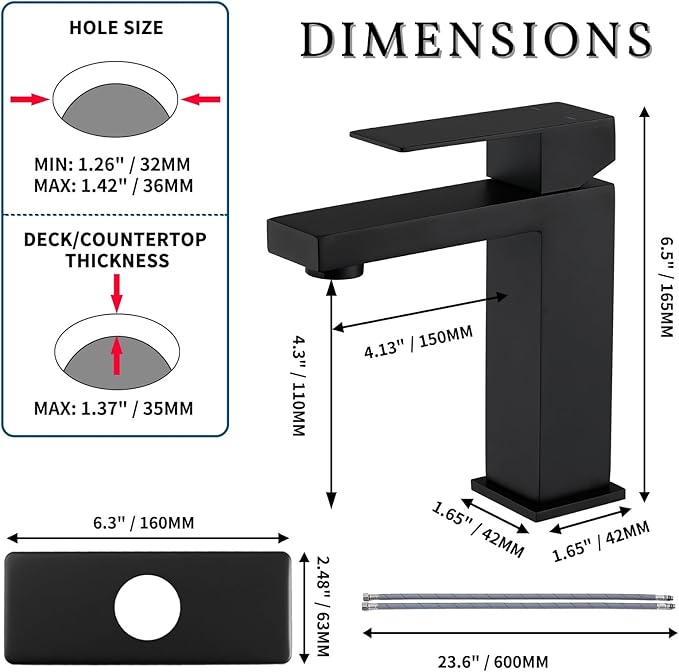 Black Bathroom Faucet Bathroom Sink Faucet SUS304 Stainless Steel for 1 Hole or 3 Holes Sink Single Handle Faucet One Hole with Pop Up Drain with Overflow Modern Vanity Faucets, SF3P-BK