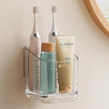 Toothbrush Holders for Bathroom - Detachable Divided Design, Drawer Drainage Tray, Adhesive Wall-Mounted/Countertop Dual-Use, Large Capacity Organizer for Bathroom/Kitchen/Office, Easy Install (Grey)