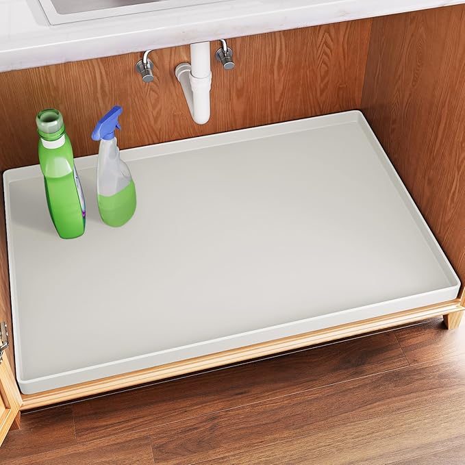 FLATO Waterproof Under Sink Mat 34" x 19" Shelf Liner for Kitchen and Bathroom, Cabinet Protector, Organizers and Storage, Flexible Silicone Drip Tray