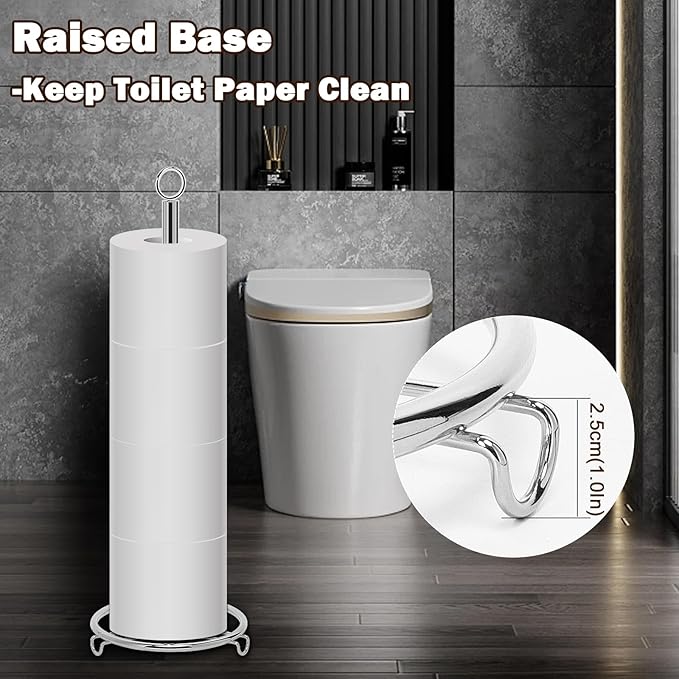 Bath Toilet Paper Holder, Metal Toilet Tissue Roll Organizer Storage, Tissue Paper Holder Stand for Bathroom/Kitchen Countertop (21” H, Chrome)
