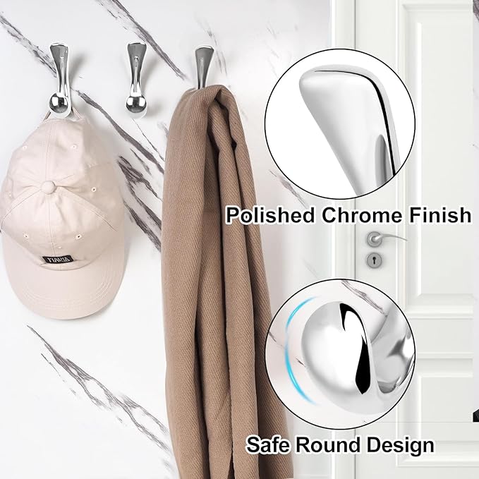 1 Pack Towel Hooks for Bathrooms Wall Mounted, Polished Chrome Bathroom Hooks for Towels, Robe & Towel Hook for Wall, Modern Bath Towel Hook