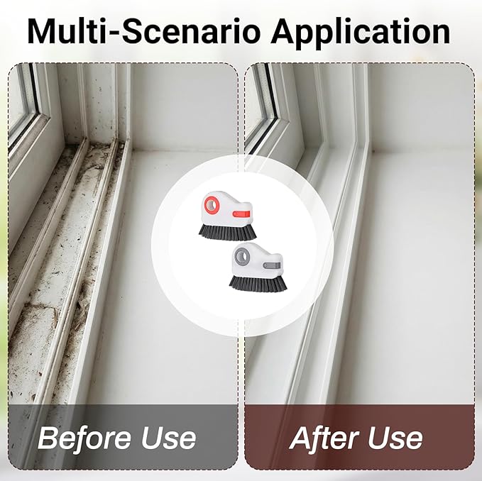 2 PCS Groove Cleaning Brush, 2 in 1 Window Track Cleaning Tool Crevice Cleanings Brush Multifunction Hard Bristle with Hidden Scraper Grout Cleaner Grip Brushes for Slid Door Track Window Sill