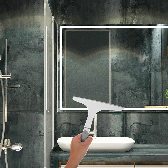 Milisten Shower Squeegee with Flexible Rubber Blade and Curved Handle, Gray-White Window Cleaning Squeegee for Bathroom Glass Doors, Tiles, Mirrors, and Home Use