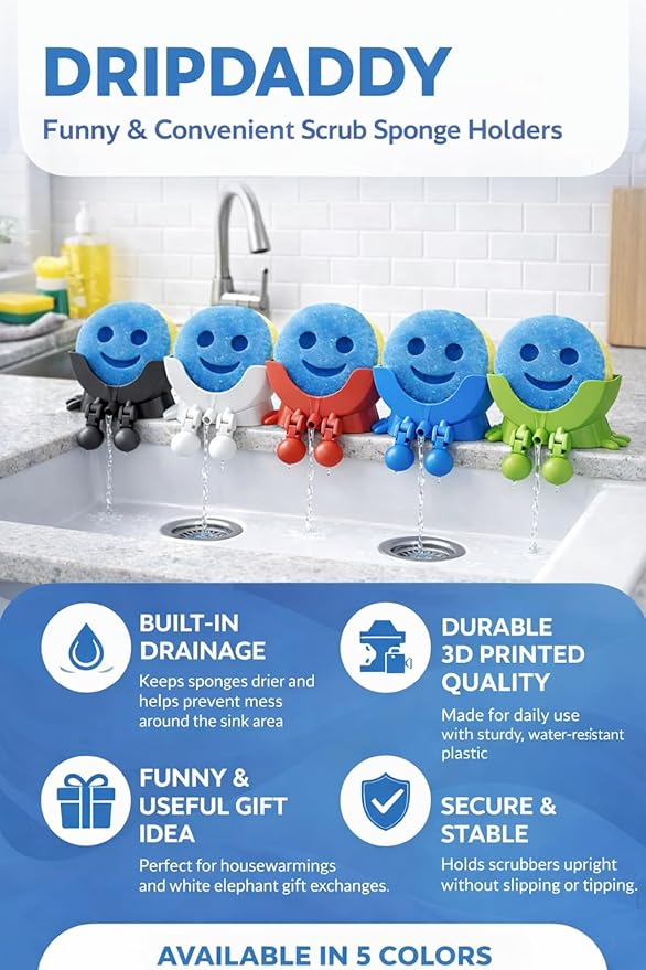 Drip Daddy Peeing Sink Caddy Rack with Drainage – Funny Scrub Sponge Holder & Soap Organizer, Compact Kitchen Countertop Storage Stand Accessory (Red)