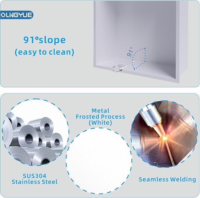 Bathroom Shower Niche Stainless Steel: No Tile Needed Double Layer - 12"x24" Recessed Wall Niches Shelves for House Decoration - Matte White
