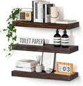 Floating Wall Shelves 24x6.8x1.7 Inch – Solid Wood Rustic Shelves in Walnut Finish – Wall Mounted Display Shelf for Bathroom, Kitchen, Bedroom – Set of 3