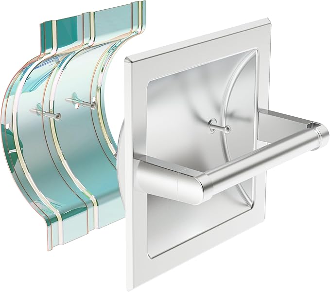Brushed Nickel Recessed Toilet Paper Holder,Pivoting Toilet Tissue Holder,Made of SUS304 Stainless Steel, in Wall Toilet Paper Holder with Bracket