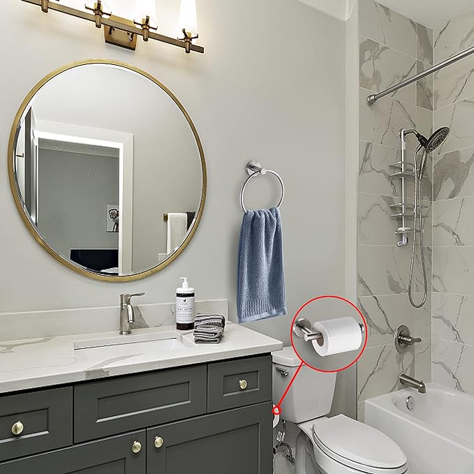 Brushed Nickel Toilet Paper Holder and Hand Towel Ring Set 2 Pieces Bathroom Hardware Accessories Set SUS 304 Stainless Steel Heavy Duty Wall Mounted Bathroom Holder…