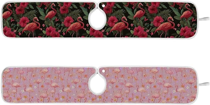 2 PCS Kitchen Sink Splash Guard 30 Inch Faucet Mat for Kitchen Sink Bathroom Sink Faucet Absorbing Drip Drain Mat Pad Microfiber Soft Washable Black and Pink Flamingo Petals